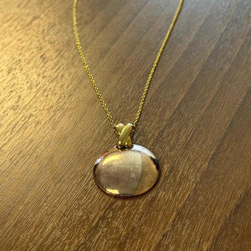 Two tone pendant for an omega necklace.  X design on bail.  Pink and gold tones